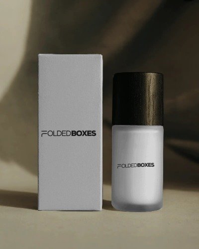 Luxury cosmetic packaging mockup set in modern glass bottle with natural wood closure and box